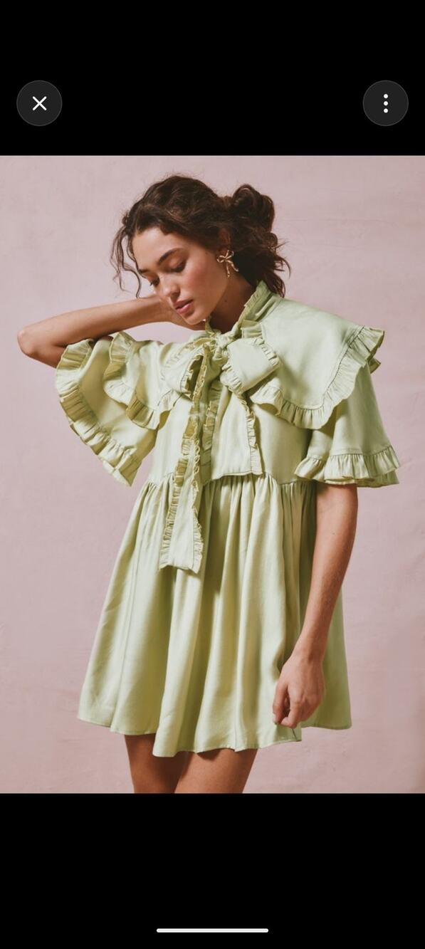 Sister Jane Cheri Bow Green Shimmer Ruffle Mini Dress Size